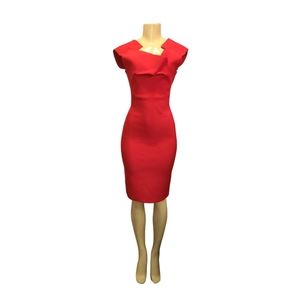 ROLAND MOURET | Red Knee Length Sheath Dress in Size US 6